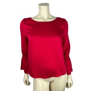 NEW Farm Rio Brazil Red Flare Sleeve Blouse S Long Sleeve Smocked Womens Small